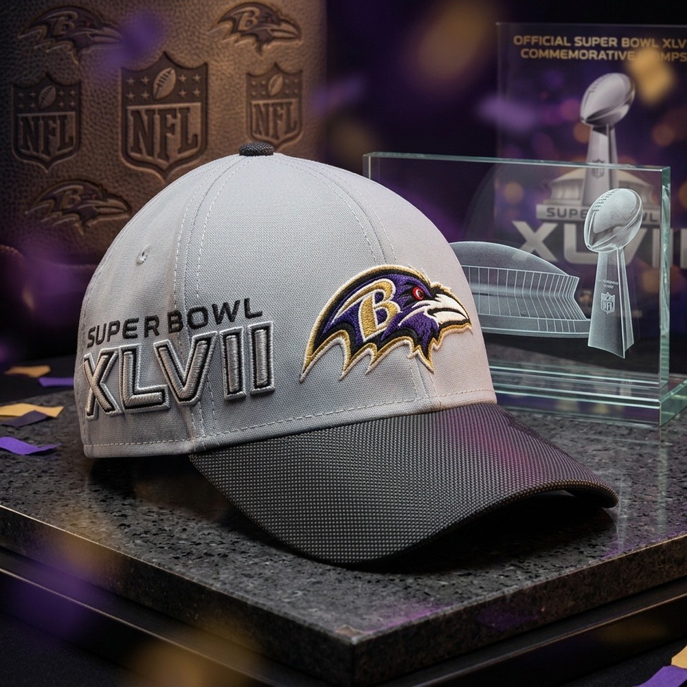 Baltimore Ravens Hat Super Bowl XLVII 47 Champions New Era 39THIRTY Flex Fit M/L